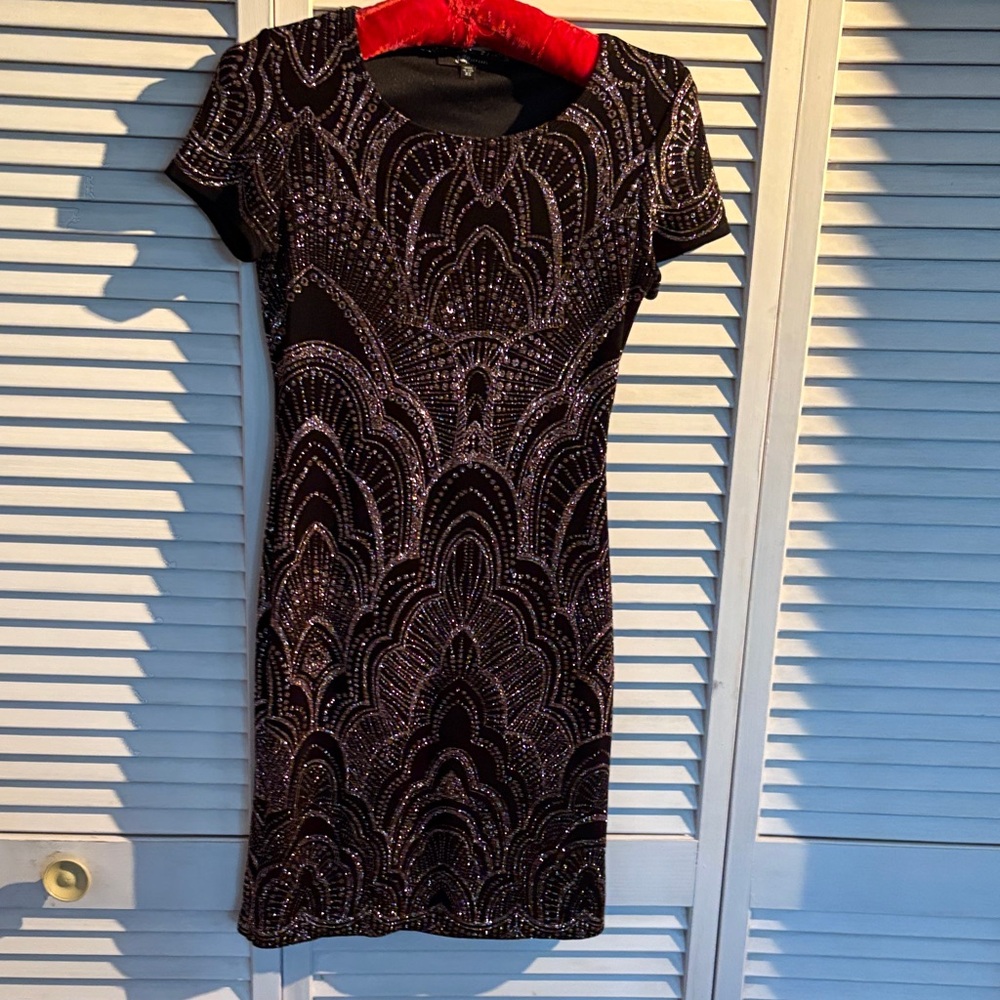 Jump Black and Silver Beaded Mini Dress